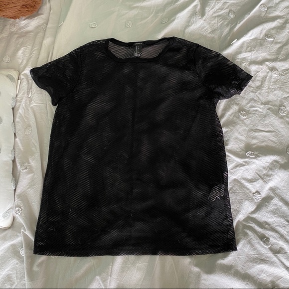 Forever 21 Boxy Open Mesh Black Top - Picture 2 of 3